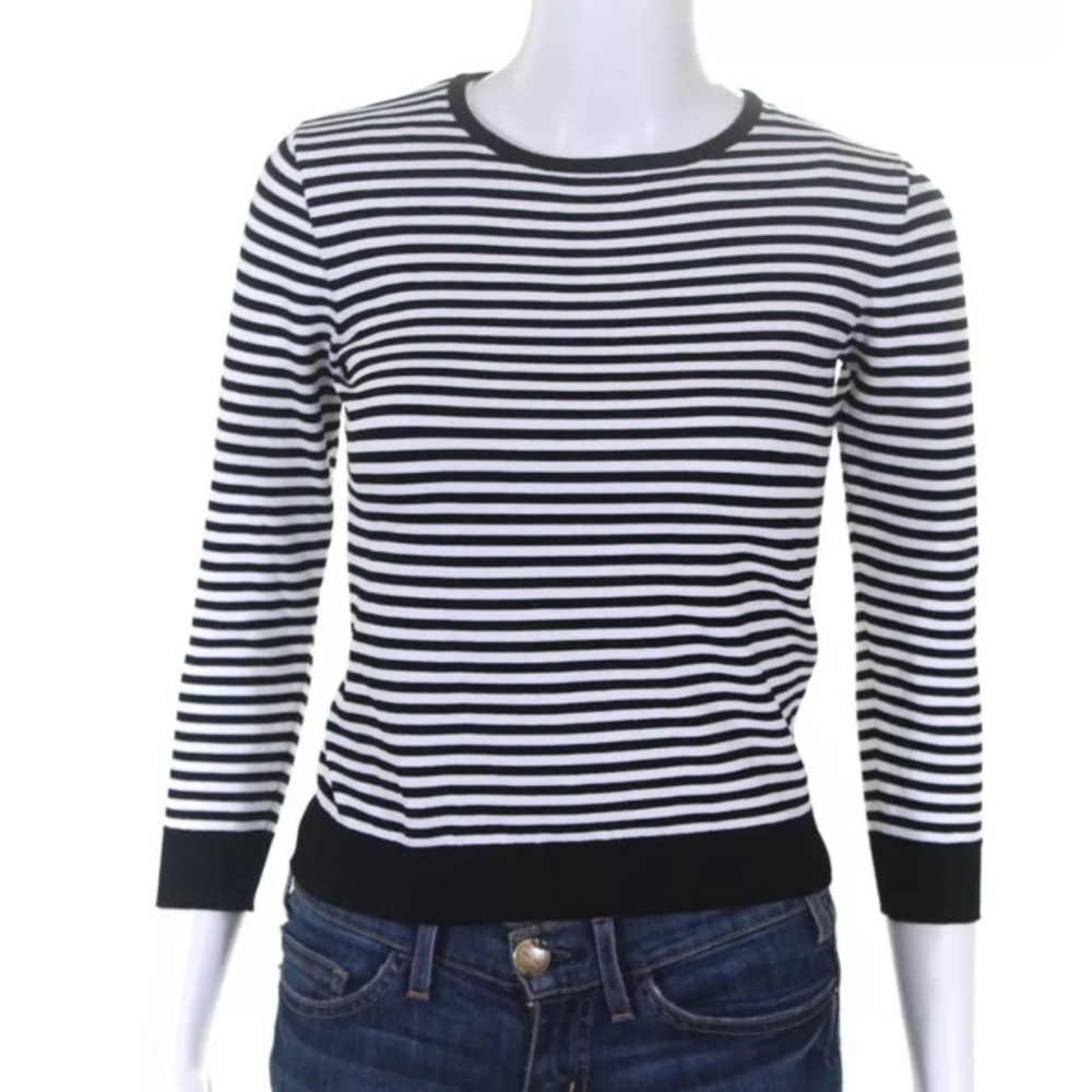 Barneys New York Womens Striped Knit Long Sleeve Sweater Top Black Size XS